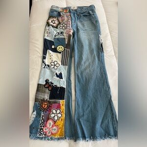 Urban Outfitters BDG embellished, patchwork flare, Jean.  Raw helm .